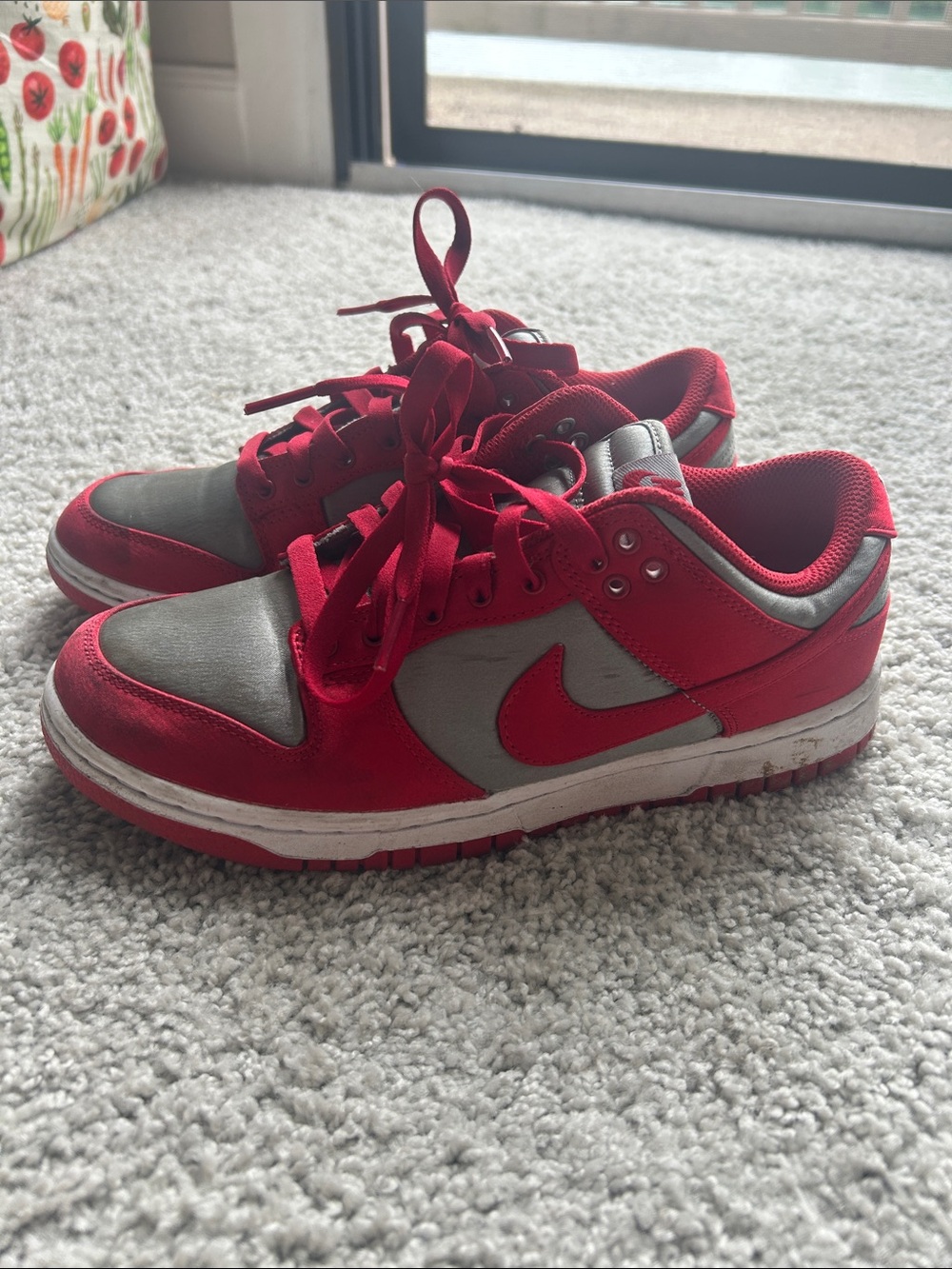 Women’s Nike Dunk Sneakers in Red and Gray